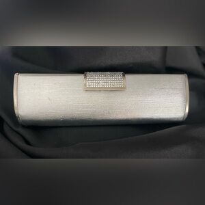 Vintage Silver Clutch Bag with Rhinestone Clasp